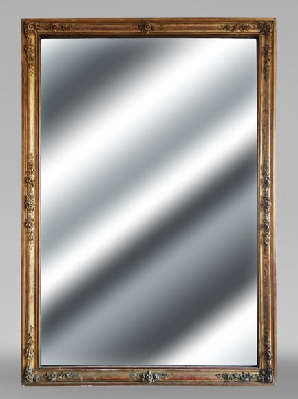 Trumeau doré d'époque Louis Philippe au décor floral et gravures Trumeau doré d'époque Louis Philippe au décor floral et gravures-0