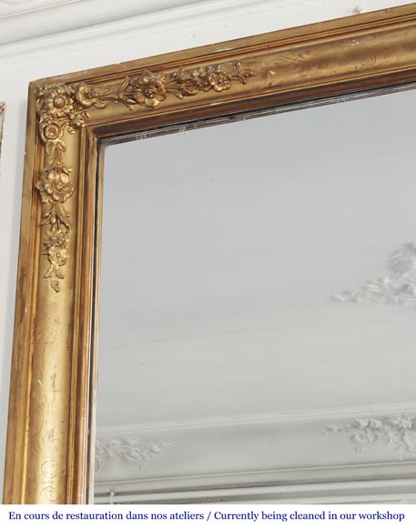 Trumeau doré d'époque Louis Philippe au décor floral et gravures Trumeau doré d'époque Louis Philippe au décor floral et gravures-2