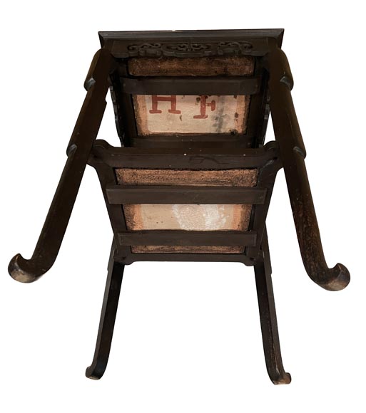 LOEBNITZ Jules (Maison Pichenot), Guéridon en bois noirci et faïence de style Iznik-10