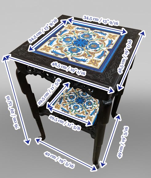 LOEBNITZ Jules (Maison Pichenot), Guéridon en bois noirci et faïence de style Iznik-12