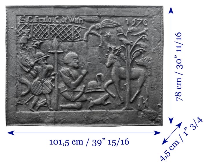 “La conversion de Saint Hubert” Grande plaque de cheminée en fonte moderne-8