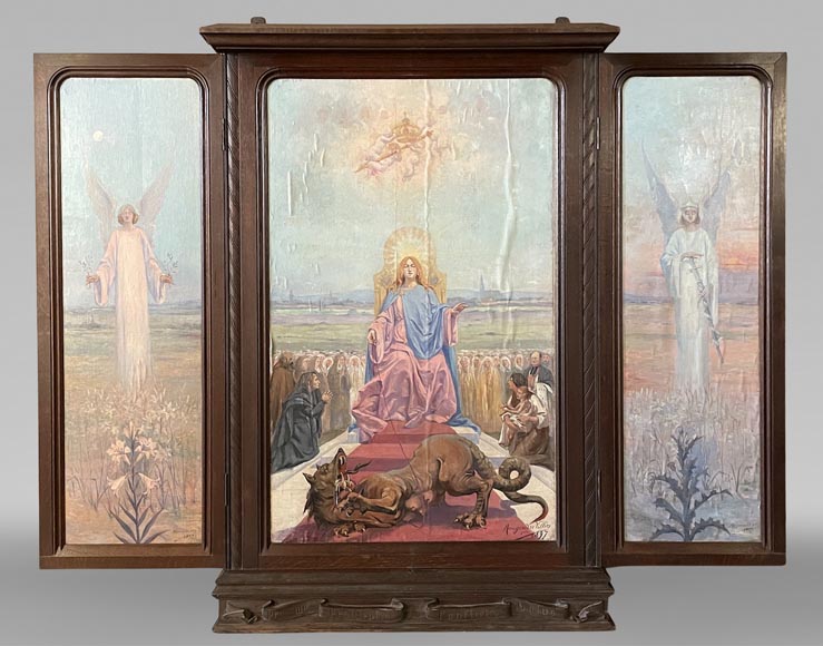 Charles-Édouard MAUGENDRE-VILLERS (1852-1922), Triptyque votif à la Vierge protectrice contre la peste-0