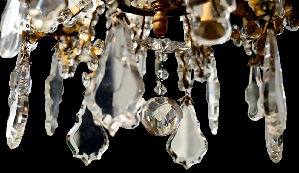 Lustre à six feux en cristal taillé et bronze doré, dans le style de la Cristallerie Royale de Champagne de Bayel-4