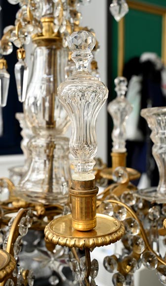 Lustre à six feux en cristal taillé et bronze doré, dans le style de la Cristallerie Royale de Champagne de Bayel-5