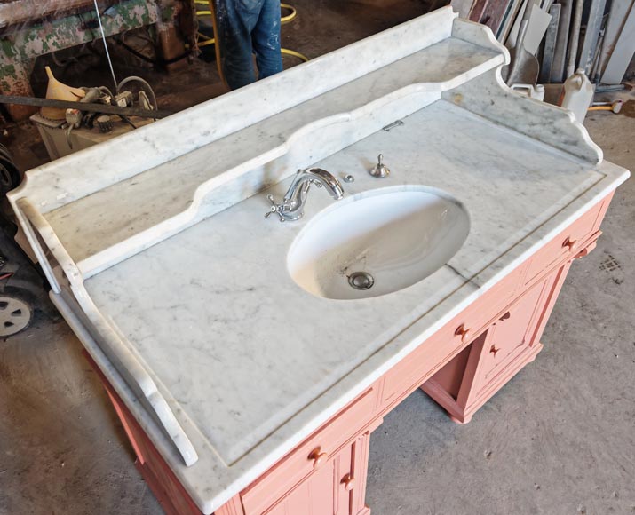 Lavabo de style Napoléon III en marbre et bois peint Lavabo de style Napoléon III en marbre et bois peint-3