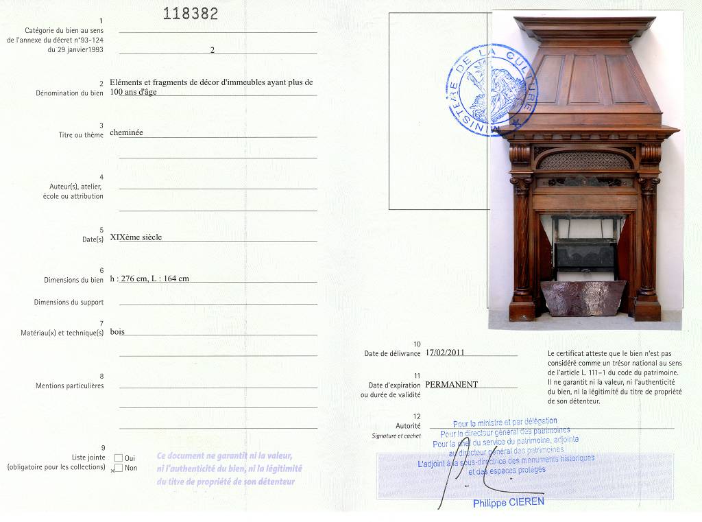 Certificat d'exportation