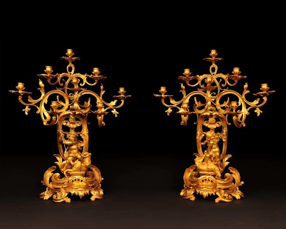 Henri HOUDEBINE et DEMAY « Putti à la chasse » Paire de candélabres présentée à l'Exposition Universelle de 1855-0