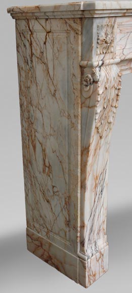 Cheminée ancienne de style Louis XVI à feuilles d'acanthe en marbre de Skyros-2