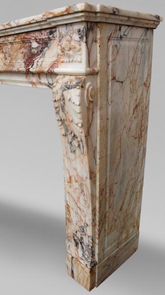 Cheminée ancienne de style Louis XVI à feuilles d'acanthe en marbre de Skyros-4