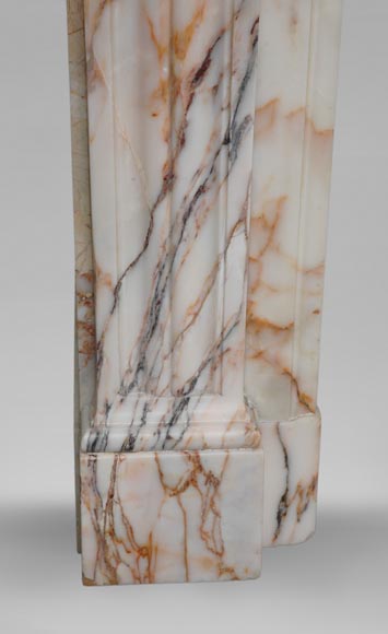 Cheminée ancienne de style Louis XVI à feuilles d'acanthe en marbre de Skyros-7