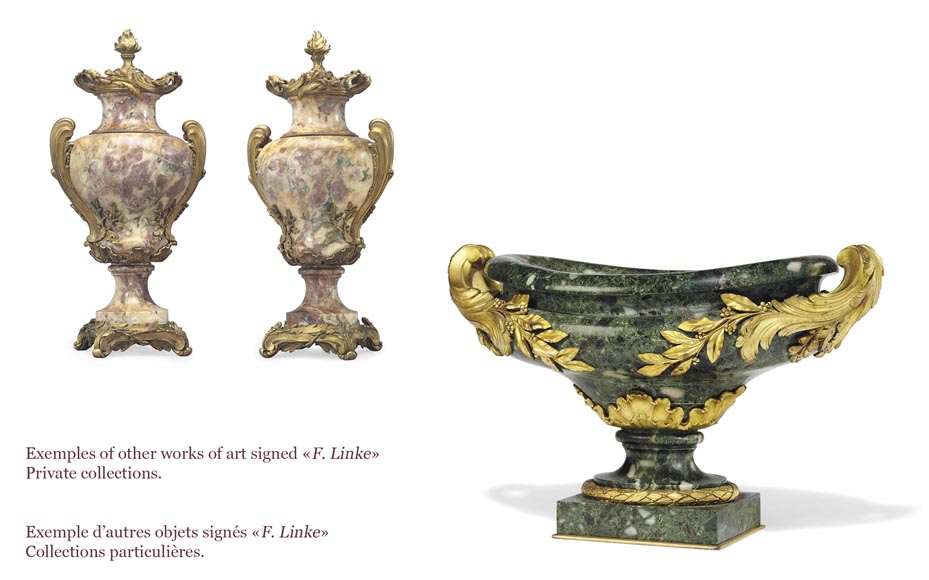 François LINKE (1855-1946) (Att. à), Paire de vases couverts de style Rocaille en marbre Vert Antique et bronze doré-6