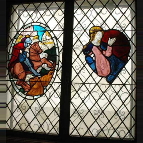 Deux éléments de vitrail au chevalier en armure