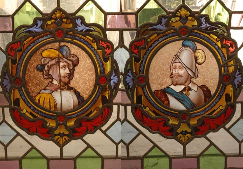 Double paire de vitraux signée H. Mathieu et datée de 1880-6