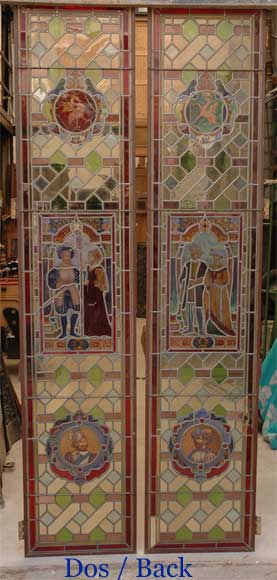Double paire de vitraux signée H. Mathieu et datée de 1880-8