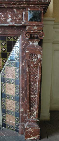 Cheminée ancienne de style Napoléon III en marbre Rouge du Nord-5