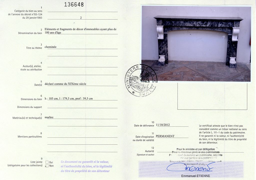 Certificat d'exportation