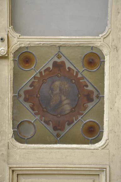 Double porte à décor de vitrail à profil d'homme et de femme en médaillon-3