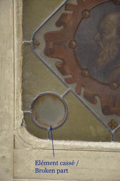 Double porte à décor de vitrail à profil d'homme et de femme en médaillon-5