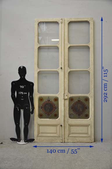 Double porte à décor de vitrail à profil d'homme et de femme en médaillon-6
