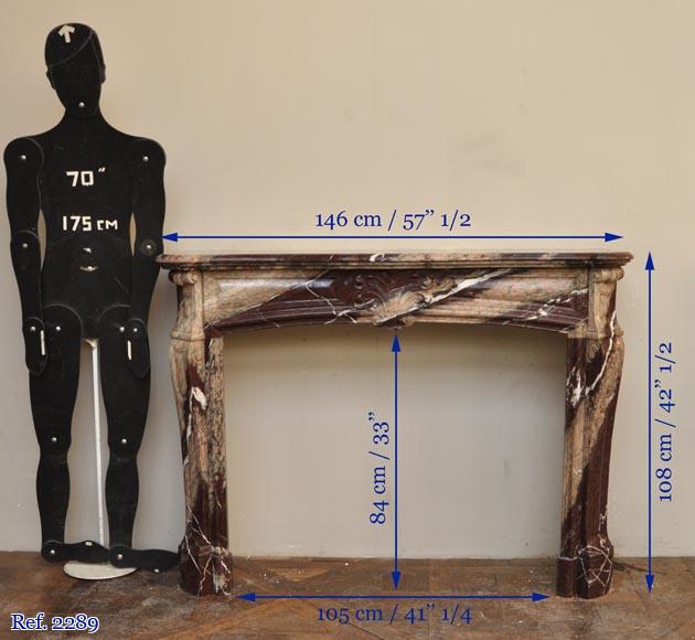 Cheminée ancienne de style Louis XV en marbre de Campan Rubané-10