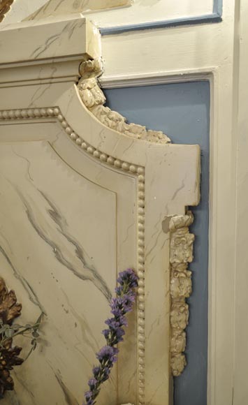 Belle fontaine d'intérieur avec son panneau de boiserie et toile peinte d'une nature morte-5