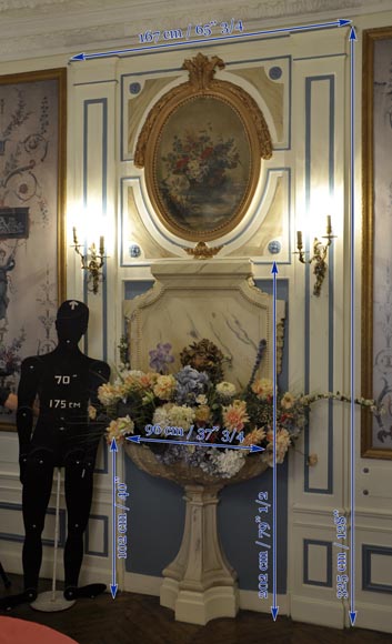 Belle fontaine d'intérieur avec son panneau de boiserie et toile peinte d'une nature morte-9