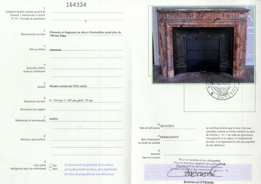 Certificat d'exportation