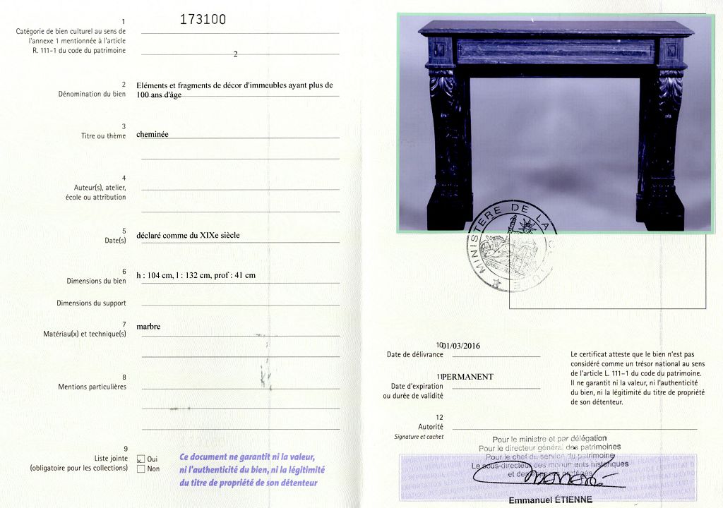 Certificat d'exportation