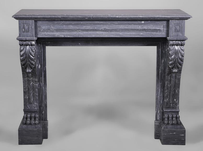 Cheminée ancienne de style Napoléon III à pattes de lions en marbre Bleu Turquin-0