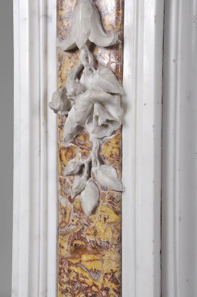 Exceptionnelle cheminée ancienne de la fin du XVIIIe siècle en marbres Statuaire et Brocatelle à putti-9