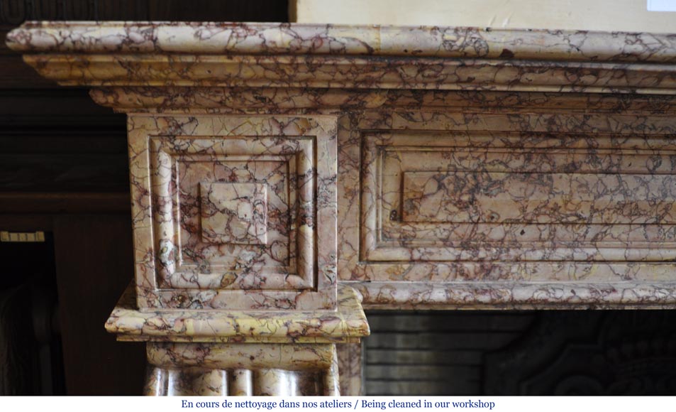 Belle cheminée ancienne de style Louis-Phillipe en marbre Brocatelle-3