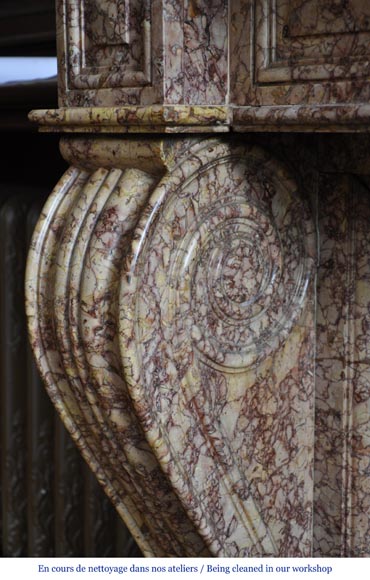 Belle cheminée ancienne de style Louis-Phillipe en marbre Brocatelle-4