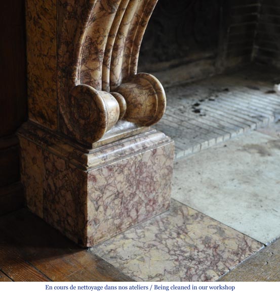 Belle cheminée ancienne de style Louis-Phillipe en marbre Brocatelle-5