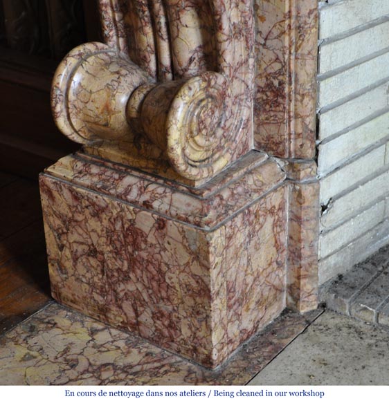 Belle cheminée ancienne de style Louis-Phillipe en marbre Brocatelle-6