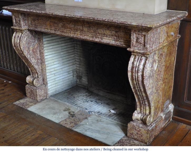 Belle cheminée ancienne de style Louis-Phillipe en marbre Brocatelle-7
