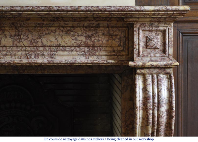 Belle cheminée ancienne de style Louis-Phillipe en marbre Brocatelle-8