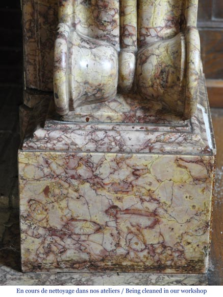 Belle cheminée ancienne de style Louis-Phillipe en marbre Brocatelle-10