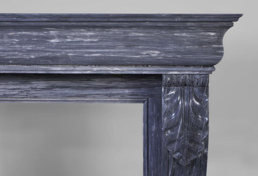 Belle cheminée de style Restauration à pattes de lions en marbre Bleu Turquin-6