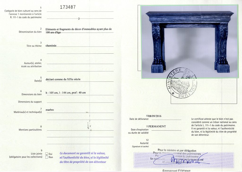 Certificat d'exportation