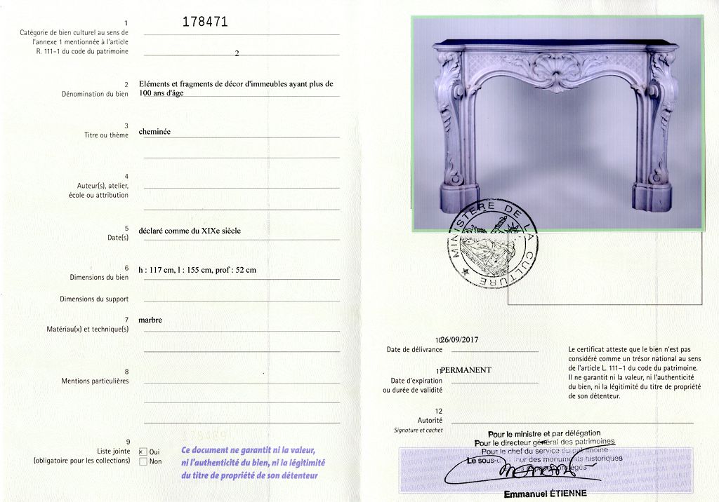 Certificat d'exportation