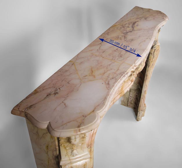 Cheminée ancienne à trois coquilles de style Louis XV en marbre Breccia Nuvolata-10