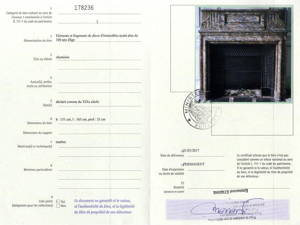 Certificat d'exportation