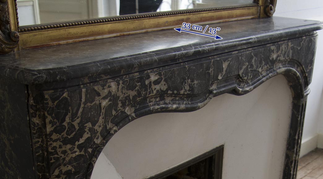 Cheminée ancienne d'époque Régence en marbre Gris Sainte Anne, XVIIIè siècle-9
