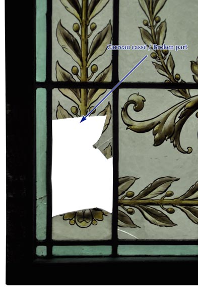 Paire de verrières en vitrail à décor de style Néo-Renaissance en grisaille à rehauts de jaune, Fin du XIXè siècle-6