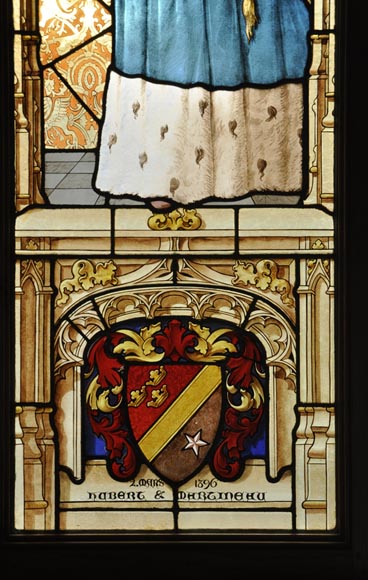 Fenêtre en vitrail de style Néo-Gothique signée et datée par Hubert et Martineau-7