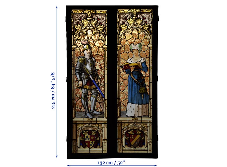Fenêtre en vitrail de style Néo-Gothique signée et datée par Hubert et Martineau-9