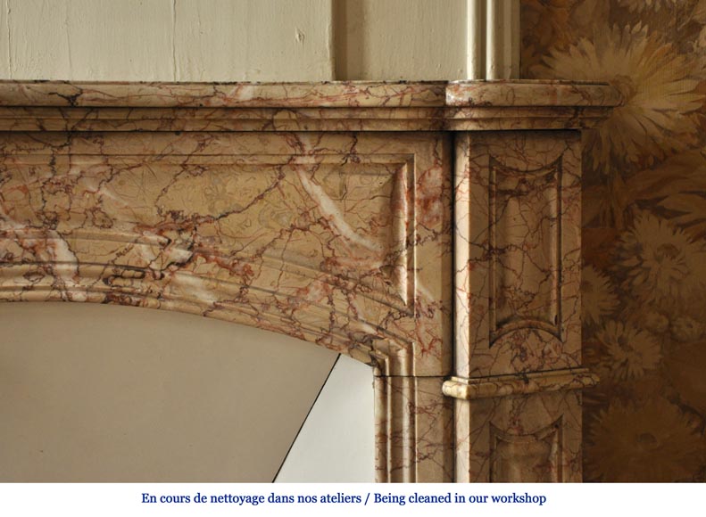 Cheminée ancienne de style Louis XV en mabre Breccia Nuvolata avec sa coquille en marbre de Carrare-6