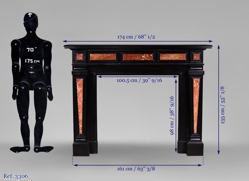 Cheminée ancienne de style Napoléon III en marbre Noir Fin de Belgique et marbre Brèche Sanguine-10