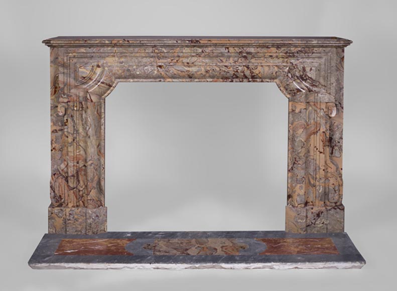 Cheminée ancienne de style Louis XIV en marbre Sarrancolin Ilhet et sa belle dalle foyère -0