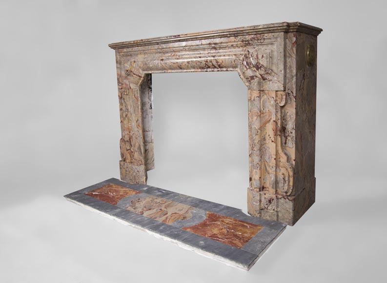 Cheminée ancienne de style Louis XIV en marbre Sarrancolin Ilhet et sa belle dalle foyère -5